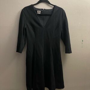 Anne Klein Black Sheath Dress V-Neck 3/4 Sleeve